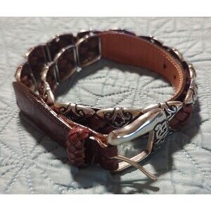 Vintage Brighton 1996 Brown Braided Leather Belt Womens Size S Silver Accent VTG